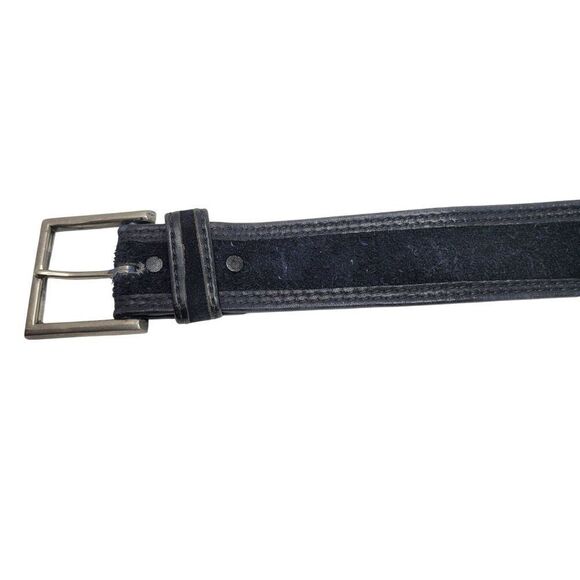Vintage Mens Thick Rugged 38" Steerhide Leather Belt Black Heavy Duty Suede - Picture 10 of 11